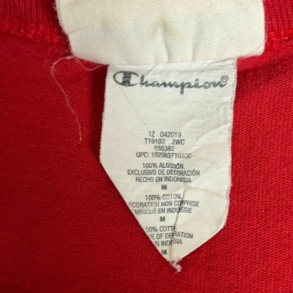 Champion Mens Shirt Medium Red‎ Logo Tee T100 Anniversary Sports Logo Everyday - Picture 5 of 9